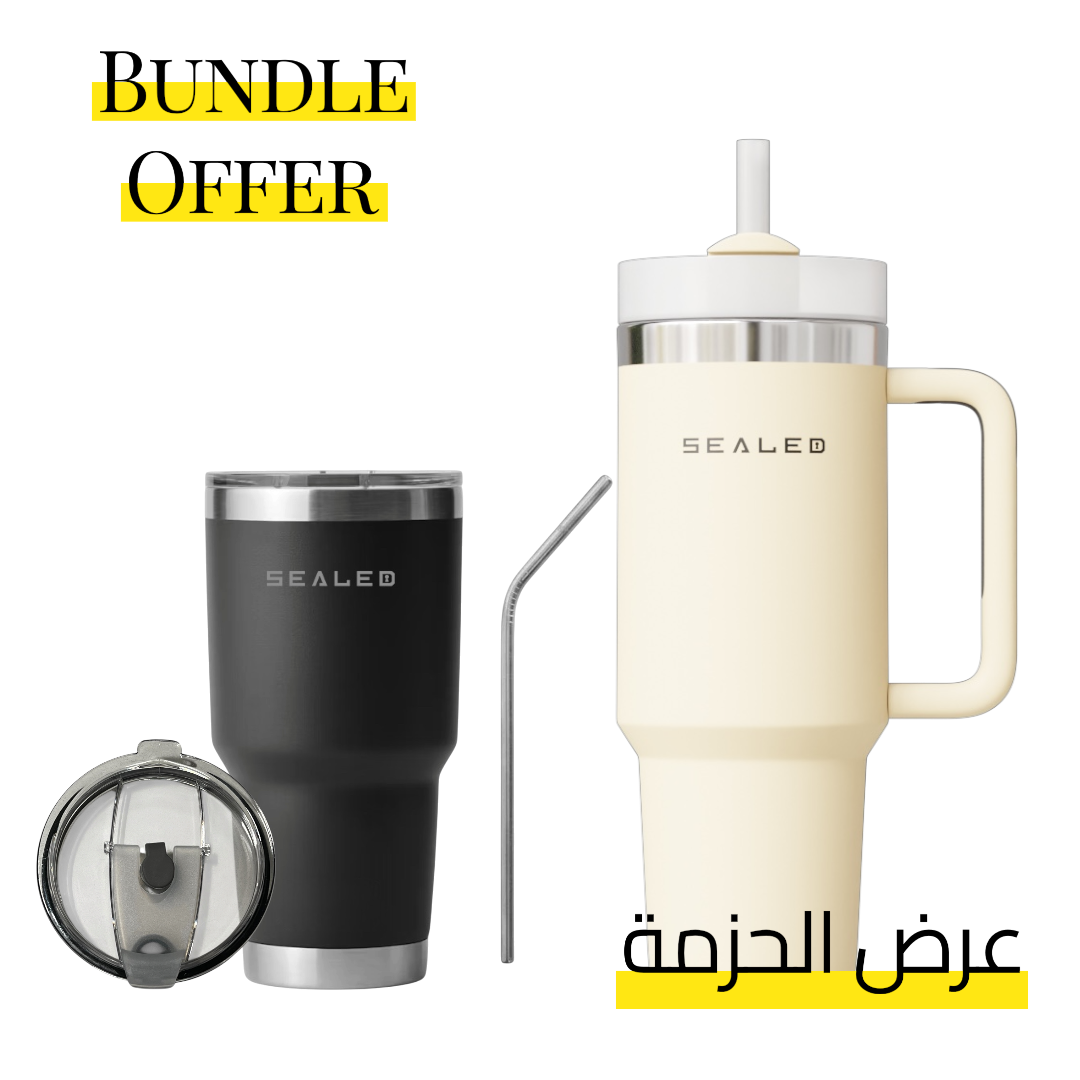 Bundle Offer Sealed 1200 ML + Sealed Tumbler 900 ML 30 OZ عرض الحزمة كوب سيلد 1200 مل + كوب سيلد بدون يد 900 مل